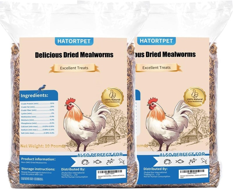 hatortpet Dried Mealworms 20LB Pure Natural Non-GMO Mealworms for Chickens High Protein Chickens Feed Meal Worms for Laying Hens Wild Birds - Image 1